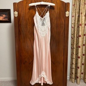 Vintage Yvonne LaFleur Peach & Ivory, Satin Long Nightgown